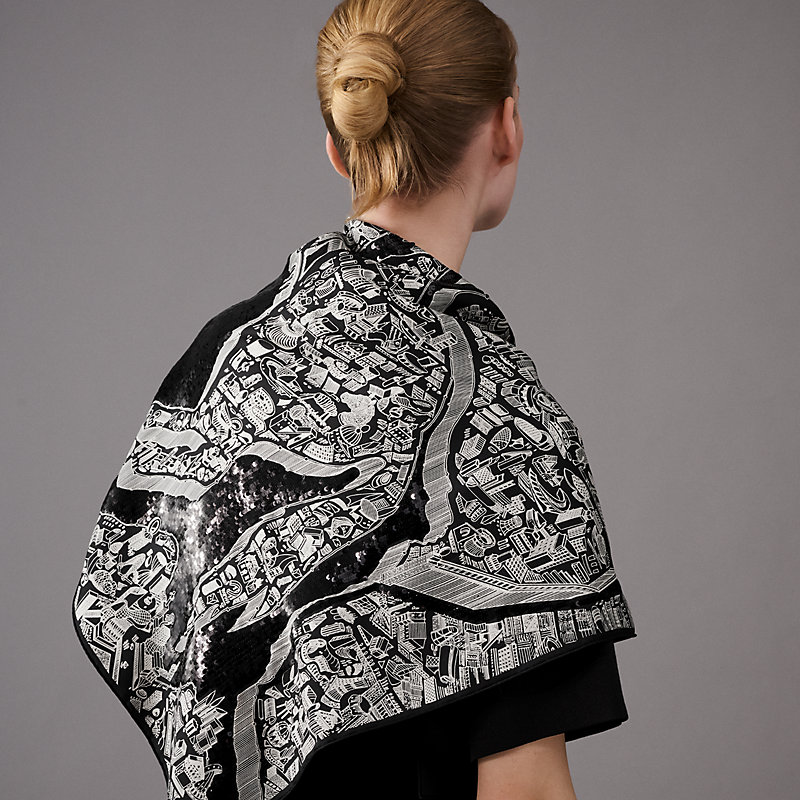 HERMÈS カレ90 LA CITÉ CAVALIÈRE La Cite Cavaliere la Nuit embroidered scarf 90 - Blue | Hermès